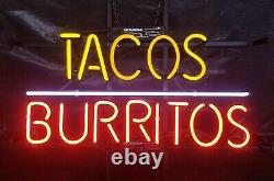 Tacos Burritos Neon Signe 14x10 Bar Lampe Éclairage Garage Cave Store Artwork LL