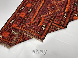 Tapis Afghan en laine teintée végétale fait main, tapis rouge à motifs géométriques tribaux turkmènes.