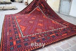 Tapis Carpette Oriental 8,4x10,1 Vintage à Tissage Plat Afghan en Laine Végétale Teintée à la Main 8x10