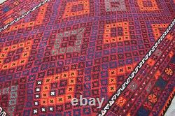 Tapis Kilim Afghan ancien en laine tribale turkmène de grande taille 8x13 pour la maison ou le bureau