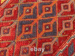 Tapis Mushwani Barjesta Afghan en laine teintée végétale géométrique tribal nomade 2x6.3