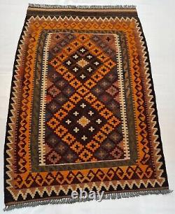 Tapis Tribal Vintage Géométrique Oriental en Laine Kilim Fait Main Afghan 3.1x4.9 Maimana