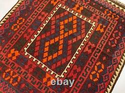 Tapis afghan antique turkmène géométrique tribal en laine fait main de 3,3x3,10