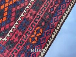 Tapis afghan antique turkmène géométrique tribal en laine fait main de 3,3x3,10
