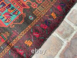 Tapis afghan de prière noué à la main avec des teintures végétales de haute qualité 2.11x4 en laine douce à poil long