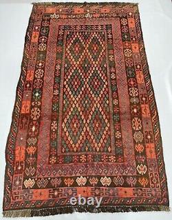 Tapis afghan en laine fait main 5x9, tapis de zone géométrique antique, tapis plat türkmen