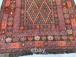 Tapis afghan en laine fait main 5x9, tapis de zone géométrique antique, tapis plat türkmen