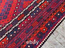Tapis ancien de luxe oriental rouge afghan à plat tissé à la main de 9,6x14,1 mètres
