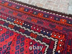 Tapis ancien de luxe oriental rouge afghan à plat tissé à la main de 9,6x14,1 mètres