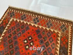 Tapis ancien en laine tissé à la main turkmène vintage géométrique bohème en laine plate 3.2x4.7
