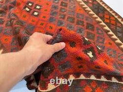 Tapis ancien en laine tissé à la main turkmène vintage géométrique bohème en laine plate 3.2x4.7