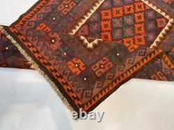 Tapis de chambre ancien en laine fait main de style géométrique Maimana Ghalmori de 3,4x4,9 pieds