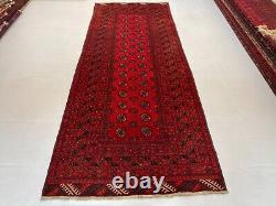 Tapis de couloir large rouge antique turkmène Bukhara Oriental Mouri Gul 3,5x8,9