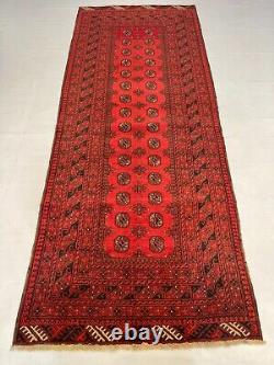 Tapis de couloir large rouge antique turkmène Bukhara Oriental Mouri Gul 3,5x8,9