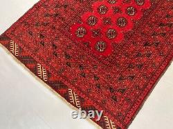 Tapis de couloir large rouge antique turkmène Bukhara Oriental Mouri Gul 3,5x8,9