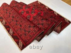 Tapis de couloir large rouge antique turkmène Bukhara Oriental Mouri Gul 3,5x8,9