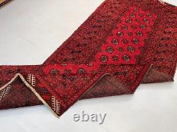 Tapis de couloir large rouge antique turkmène Bukhara Oriental Mouri Gul 3,5x8,9