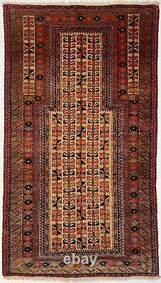 Tapis de prière musulmane afghan oriental turkmène antique en laine fait main de 3,1x5,6