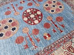 Tapis fait main de qualité originale 8x9.11 ft en laine filée à la main naturelle Khotan, 8x10 ft rugué délavé