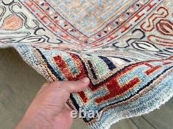 Tapis fait main de qualité originale 8x9.11 ft en laine filée à la main naturelle Khotan, 8x10 ft rugué délavé