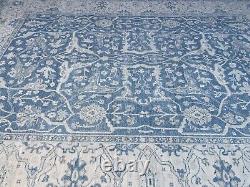 Tapis géométrique afghan Heriz bleu vieilli de style bohémien de grande taille de 10x13.10 pieds