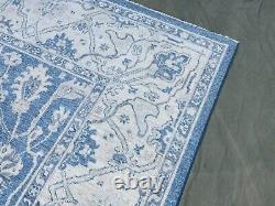 Tapis géométrique afghan Heriz bleu vieilli de style bohémien de grande taille de 10x13.10 pieds