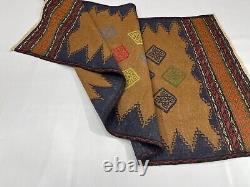 Tapis kilim afghan antique géométrique tribal bohémien en laine fait main pour chambre ou bureau