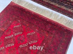 Tapis persan tribal afghan turkmène en laine végétale rouge antique 4,4x7,2'