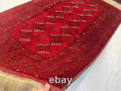 Tapis persan tribal afghan turkmène en laine végétale rouge antique 4,4x7,2'