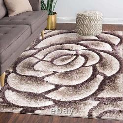 Tapis shaggy de luxe moderne épais, doux et moelleux en forme de rose en 3D pour le salon et la chambre.