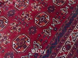 Tapis traditionnel afghan oriental géométrique vintage Turkoman Bukhara rouge 6,7x9,10