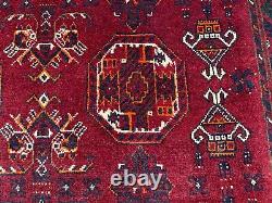 Tapis traditionnel afghan oriental géométrique vintage Turkoman Bukhara rouge 6,7x9,10