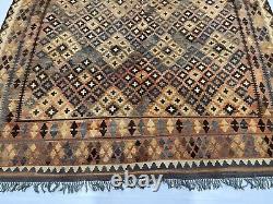 Tapis tribal turkmène authentique en laine plate tissée à la main en terracotta antique