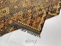 Tapis tribal turkmène authentique en laine plate tissée à la main en terracotta antique