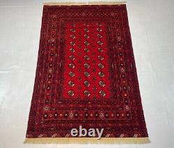 Tapis tribal vintage persan oriental turkmène Bukhara fait main en laine afghane 4.9x7.3