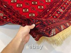 Tapis tribal vintage persan oriental turkmène Bukhara fait main en laine afghane 4.9x7.3