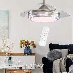 Ventilateur de plafond invisible 42 pouces avec lumière, lames rétractables et changement de couleur, télécommande