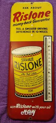 Vieille Publicité Rislone Shaler Garage Boutique Thermomètre De Magasin D'étain 1949