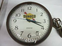 Vieille Publicité Sunoco Mur Horloge Électrique En Plastique Garage Magasin M-954