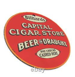 Vintage 1938 Billard Bière Sur Tirage Porcelaine Émail Gas & Oil Garage Signe