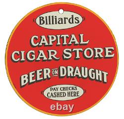 Vintage 1938 Billard Bière Sur Tirage Porcelaine Émail Gas & Oil Garage Signe