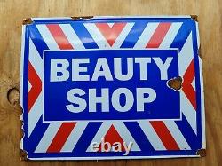 Vintage Beauty Shop Porcelaine Sign Ladies Salon De Cheveux Barber Gas Store Oil Garage