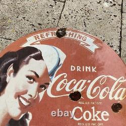 Vintage Coca-cola Porcelaine Coke Soda Store Food Drink Gas Oil Garage Rare Sign