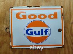 Vintage Good Gulf Porcelaine Signe Gas Station General Store Garage Mécanique