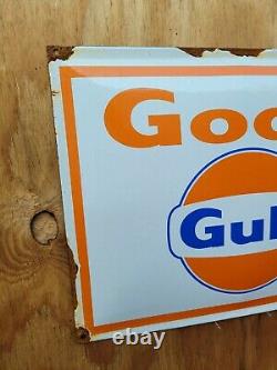 Vintage Good Gulf Porcelaine Signe Gas Station General Store Garage Mécanique