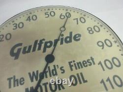 Vintage Publicité Gulf Pride Oil Auto Round Thermometer Garage Store M-501