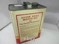 Vintage Publicité Silver Shell Motor Oil 2 Gallon Can Tin Garage Store A-313