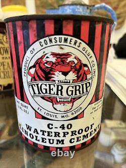 Vintage Rare Tiger Grip Can Gas Oil Country Store Peut Râper Des Graphiques Garage Deco