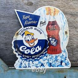Vintage Walt Disney Porcelaine Sign Essence Duck Cola Soda Drink Pop Store Garage