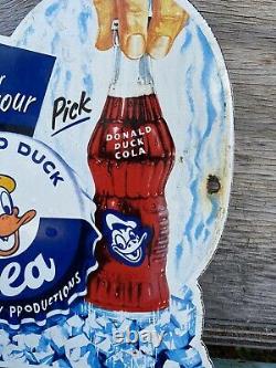 Vintage Walt Disney Porcelaine Sign Essence Duck Cola Soda Drink Pop Store Garage
